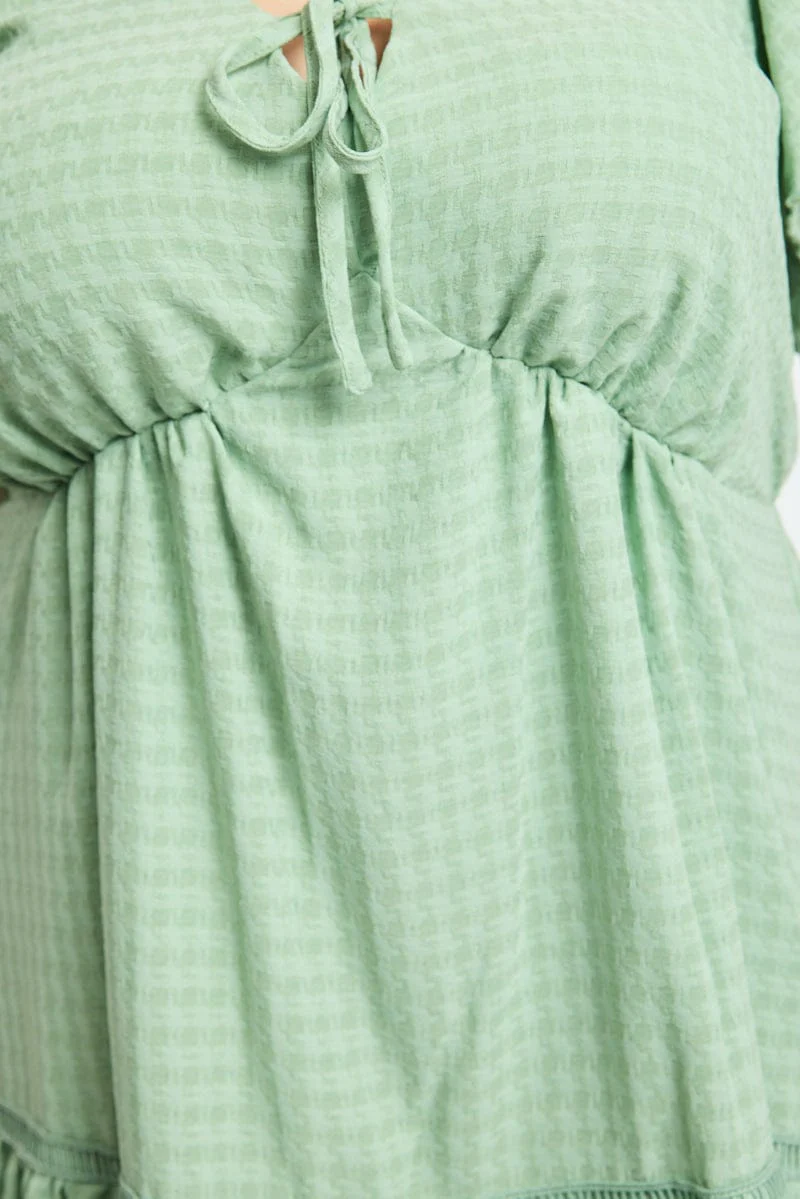 Green Smock Dress Short Sleeve Textured - Image 5