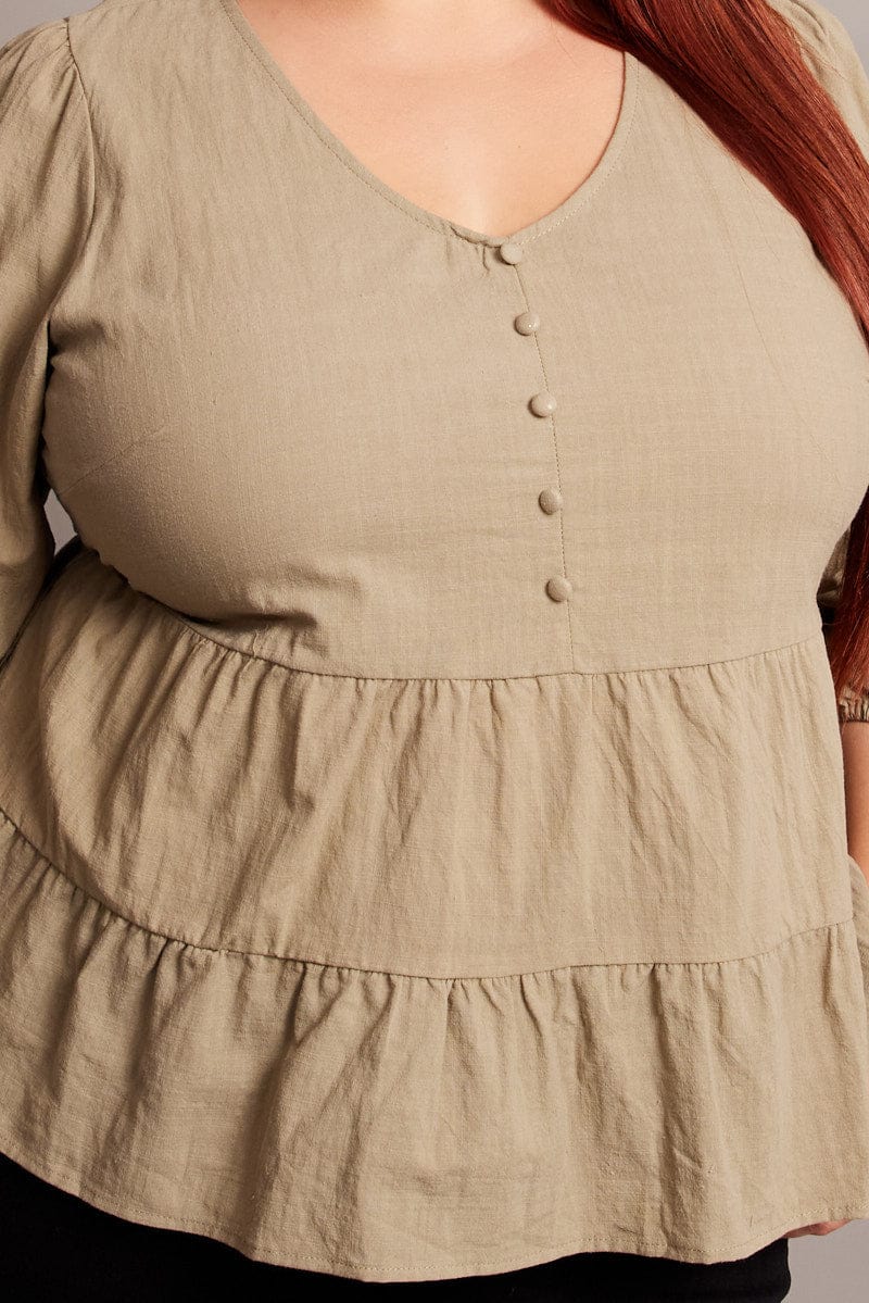 Green Smock Top 3/4 Sleeve V-neck - Image 6