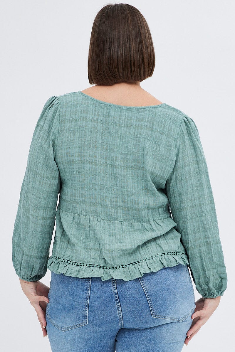 Green Smock Top Long Sleeve V-neck - Image 5