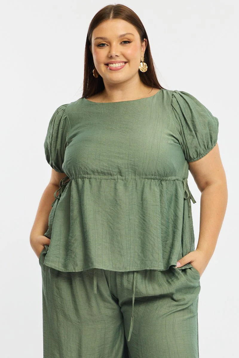 Green Smock Top Short Sleeve