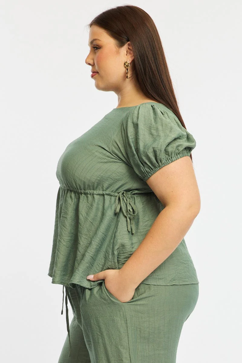 Green Smock Top Short Sleeve - Image 3