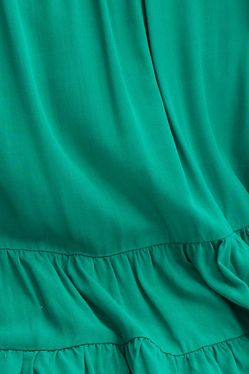 Green Smock Top Short Sleeve V-neck Tiered - Image 6