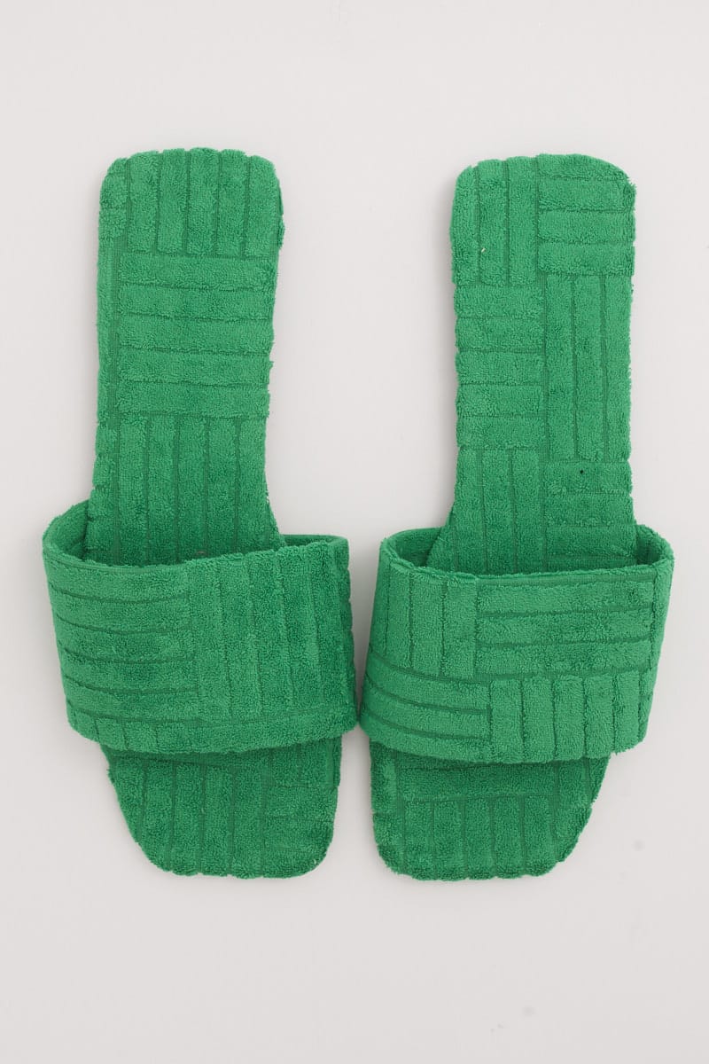 Green Square Toe Toweling Detail Slippers - Image 2