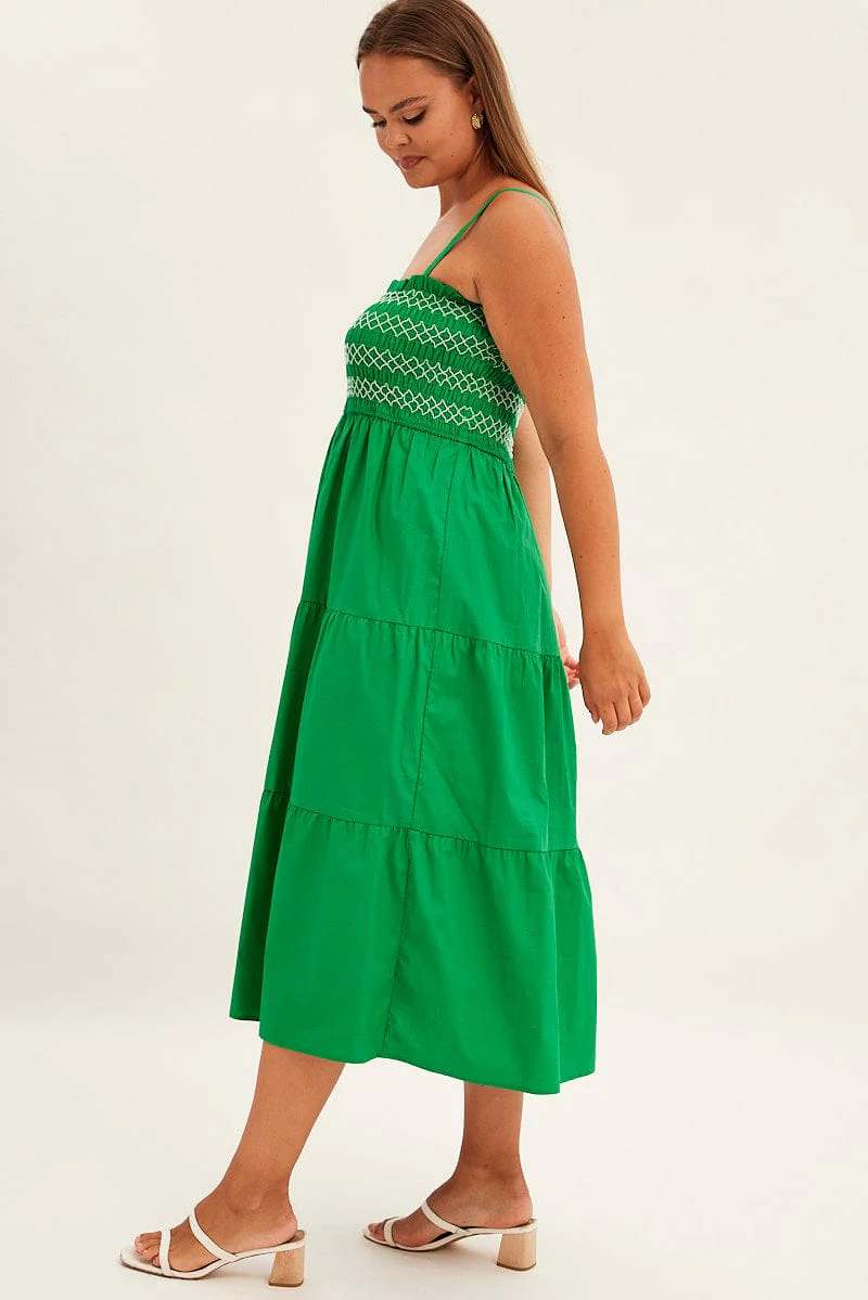 Green Strap Tiered Maxi Dress Smocked - Image 4