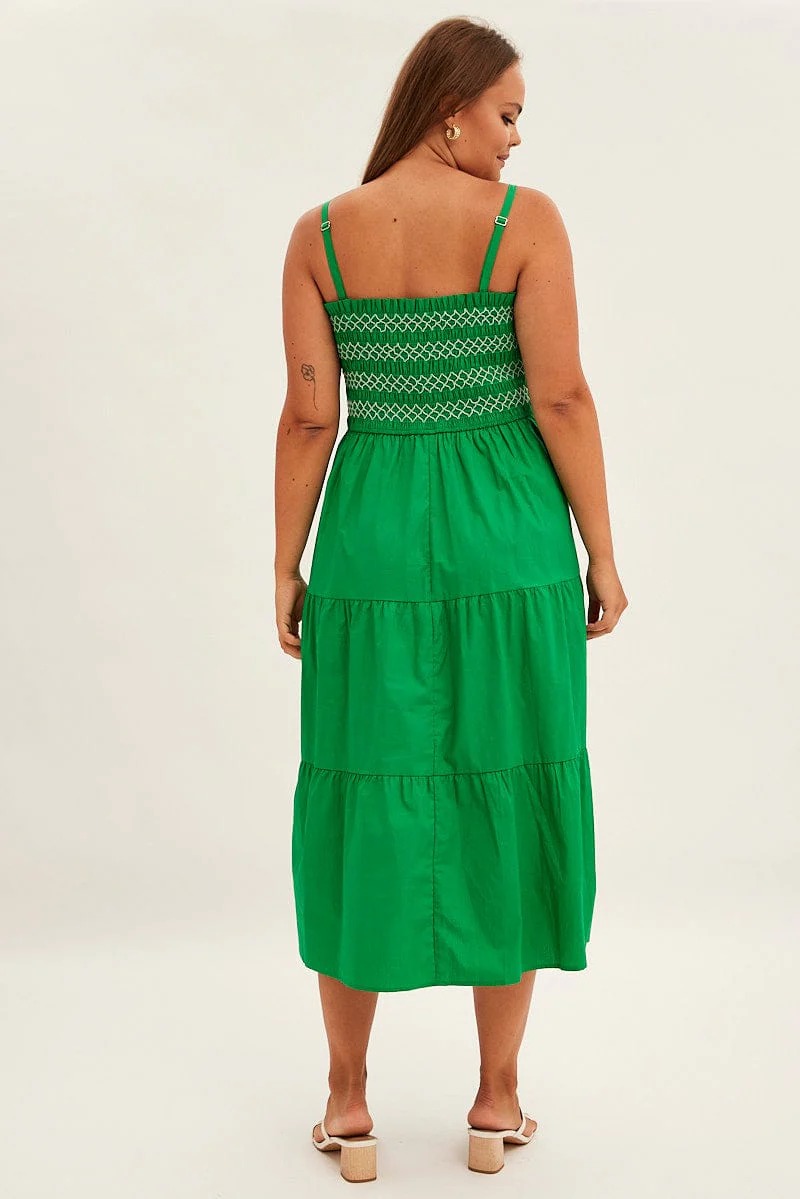 Green Strap Tiered Maxi Dress Smocked - Image 5