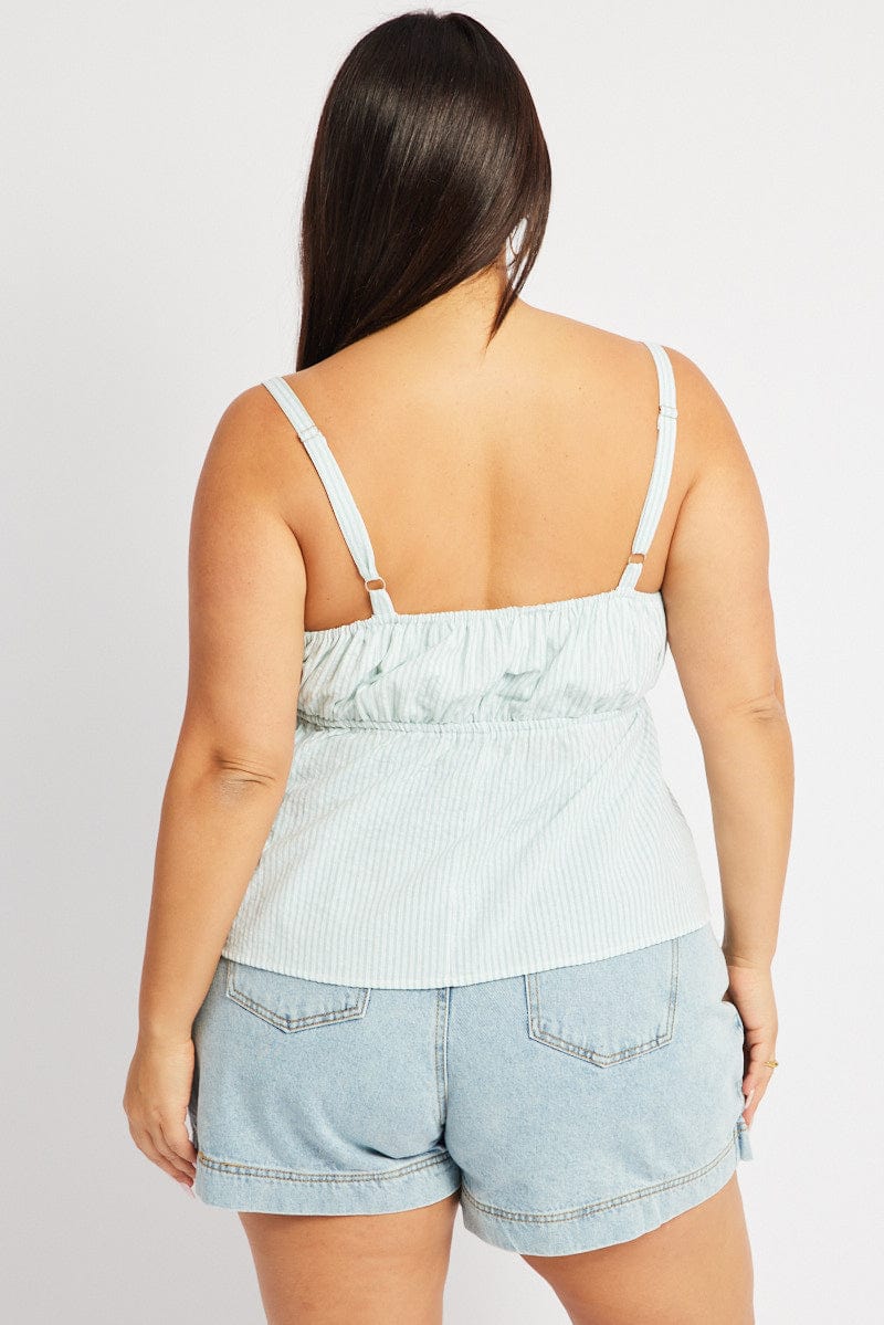 Green Stripe Cami Top Sleeveless Stripe Front Tie - Image 5
