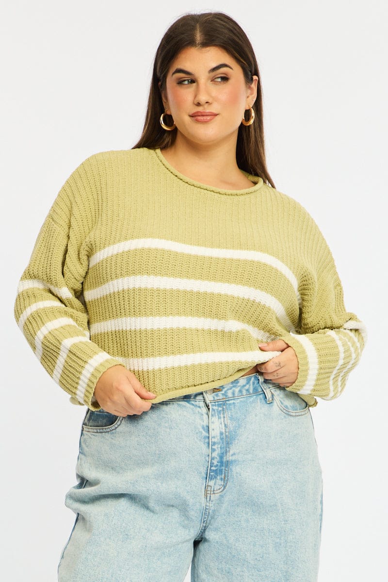 Green Stripe Chenille Knit Jumper Long Sleeve - Image 3