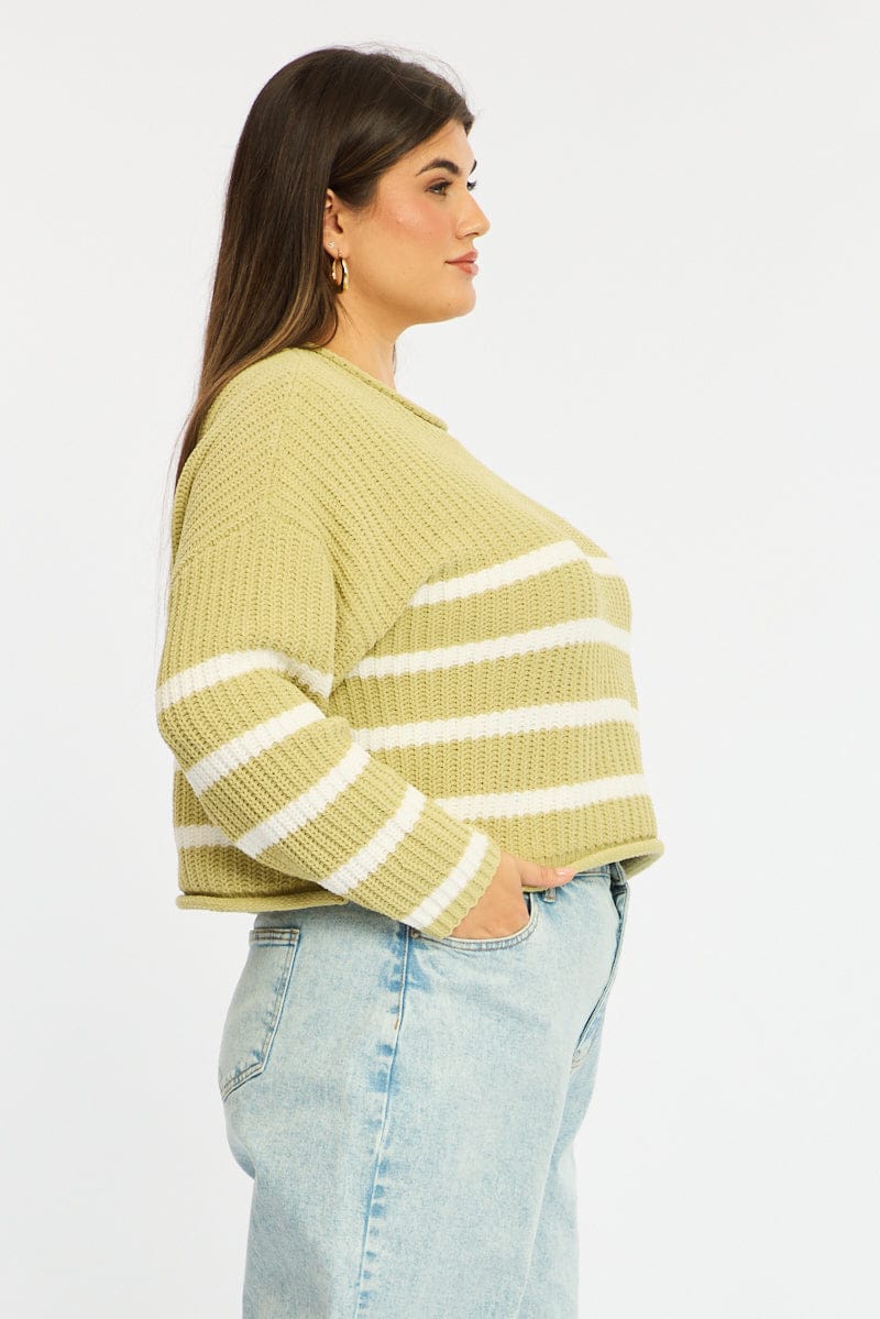 Green Stripe Chenille Knit Jumper Long Sleeve - Image 4