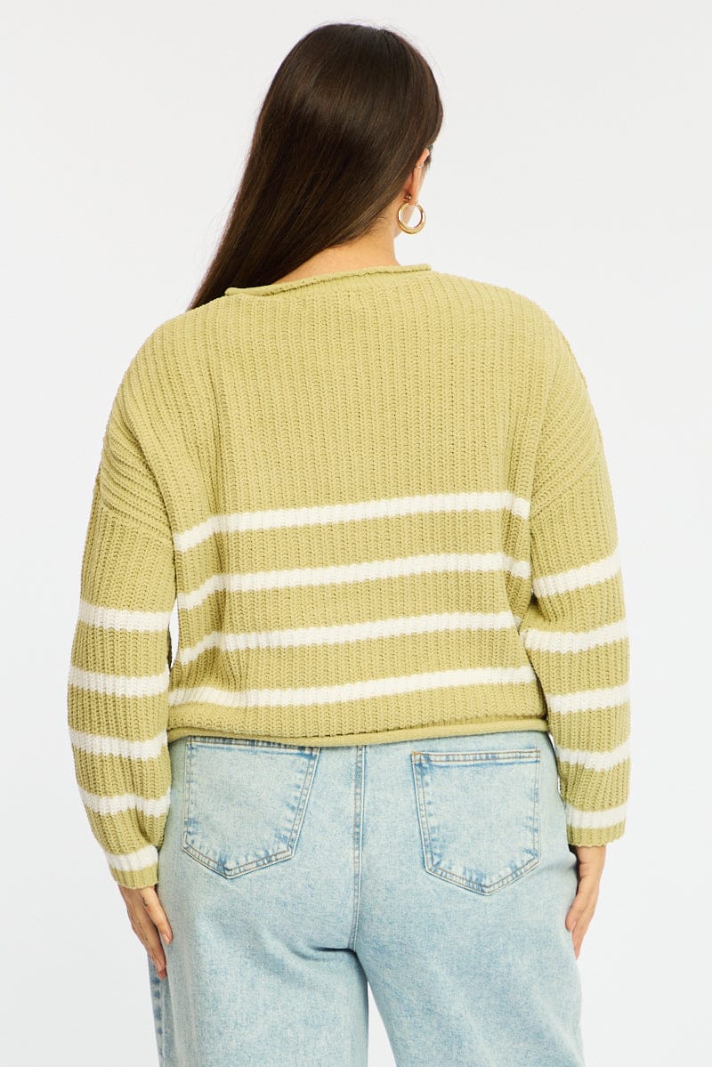 Green Stripe Chenille Knit Jumper Long Sleeve - Image 5