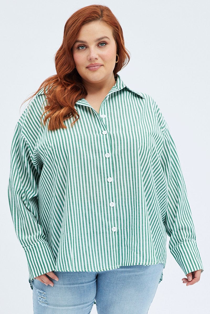Green Stripe Relaxed Shirt Long Sleeve - Image 3