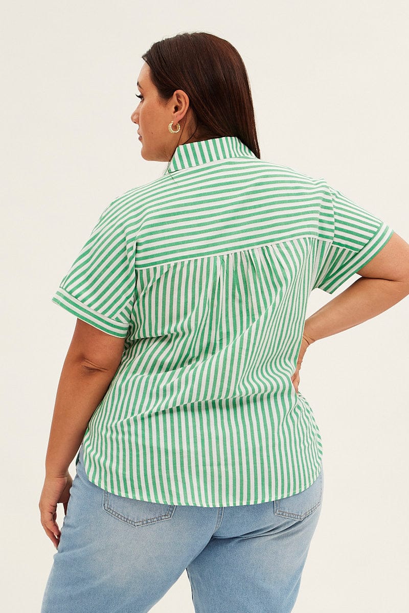Green Stripe Relaxed Shirt Short Sleeve Button Up - Image 5