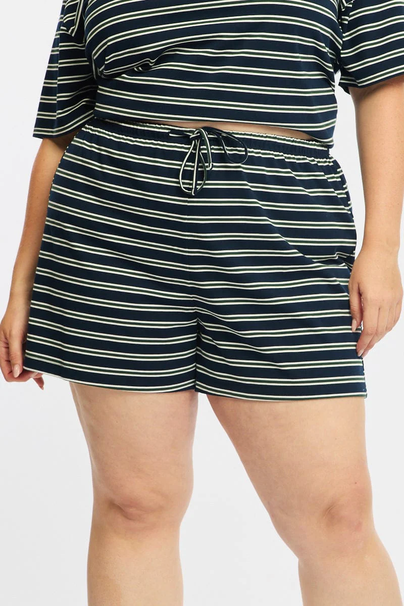 Green Stripe Shorts Elastic Waist - Image 2