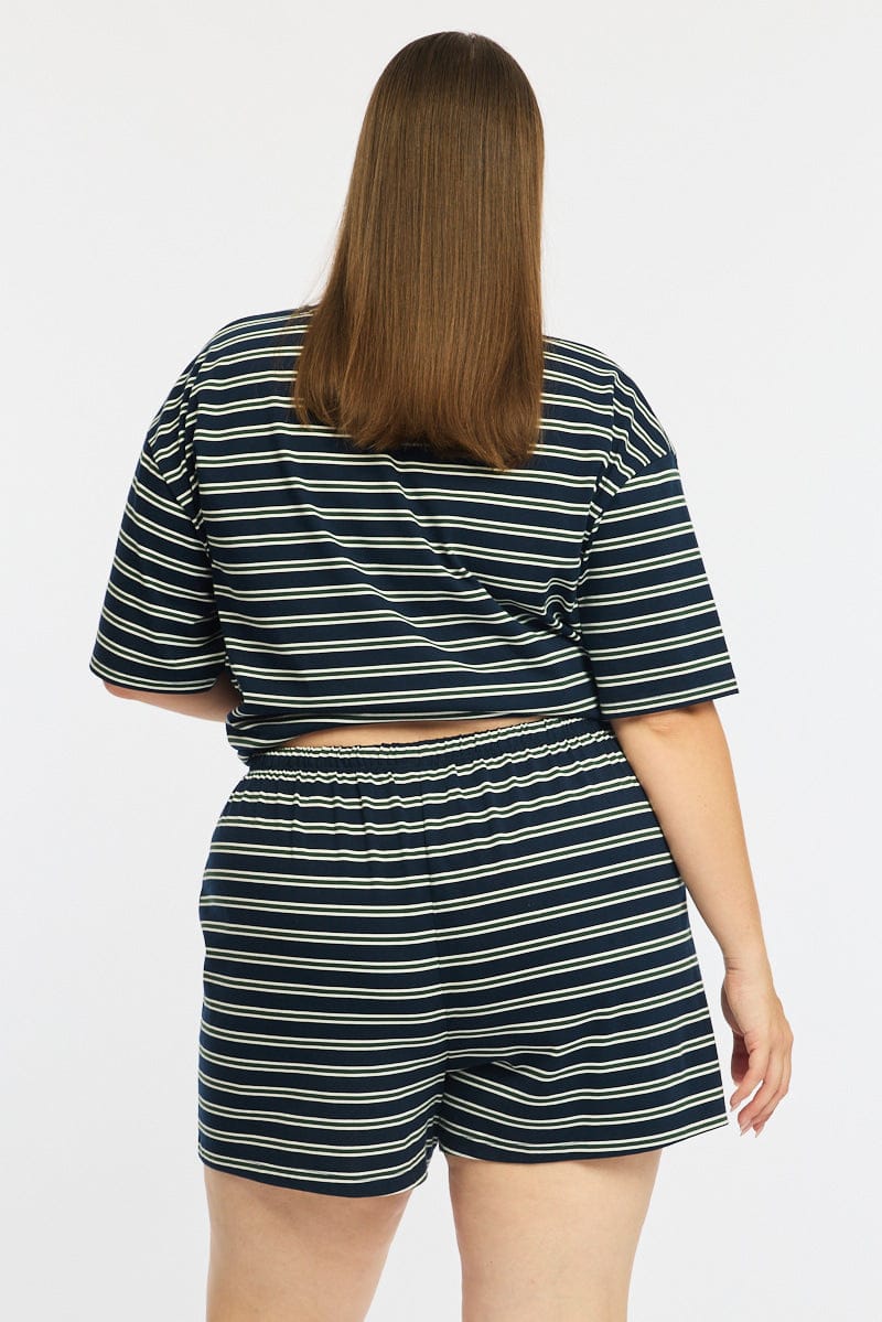 Green Stripe Shorts Elastic Waist - Image 6