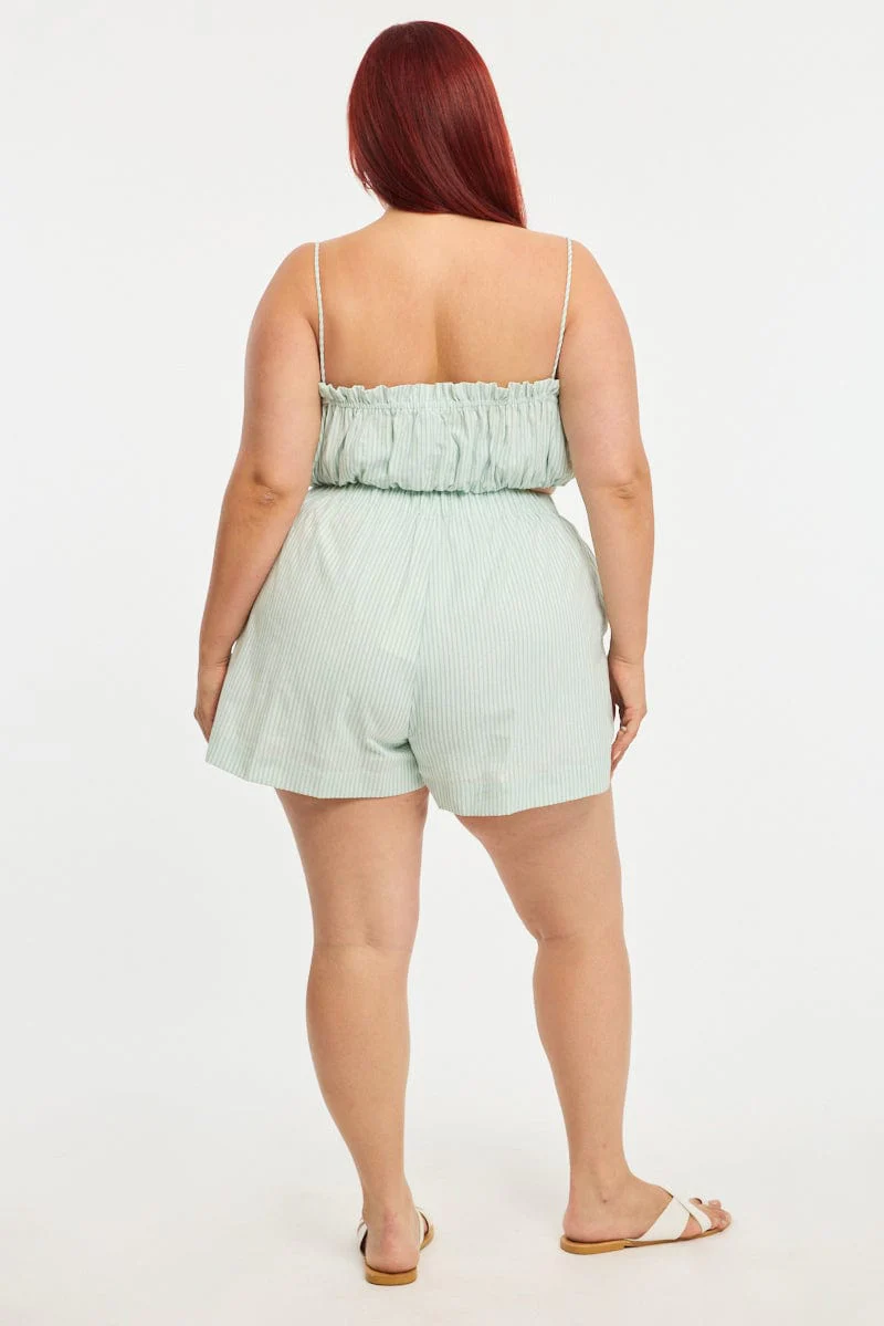 Green Stripe Shorts Elastic Waist - Image 4