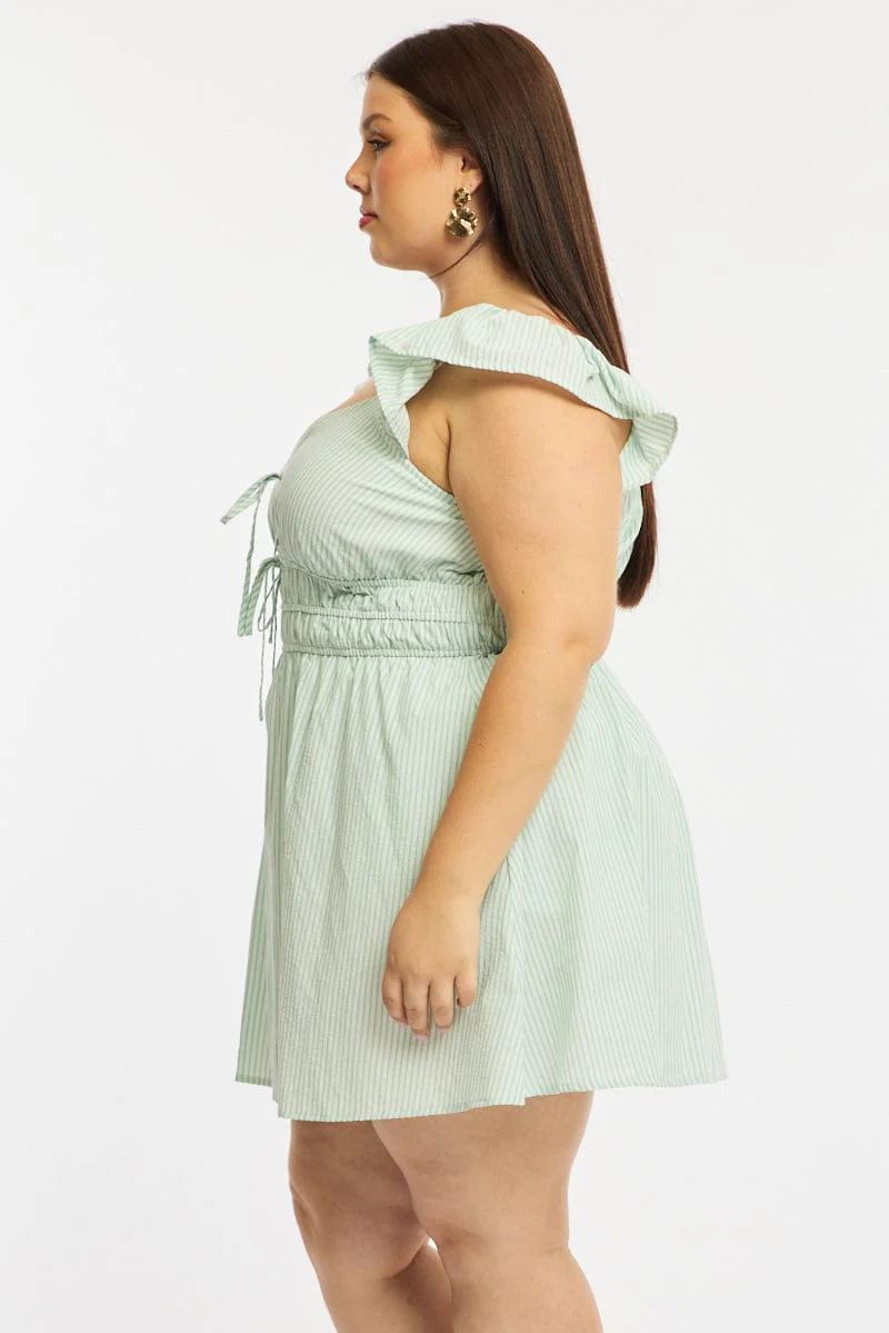 Green Stripe Skater Dress Short Sleeve - Image 3