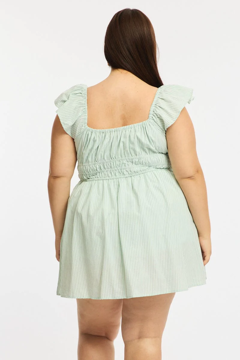Green Stripe Skater Dress Short Sleeve - Image 4