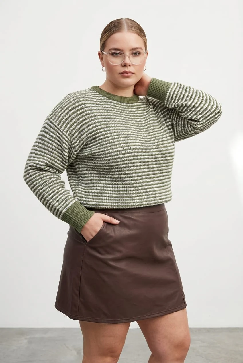 Green Stripe Stripe Knit Top Long Sleeve - Image 2