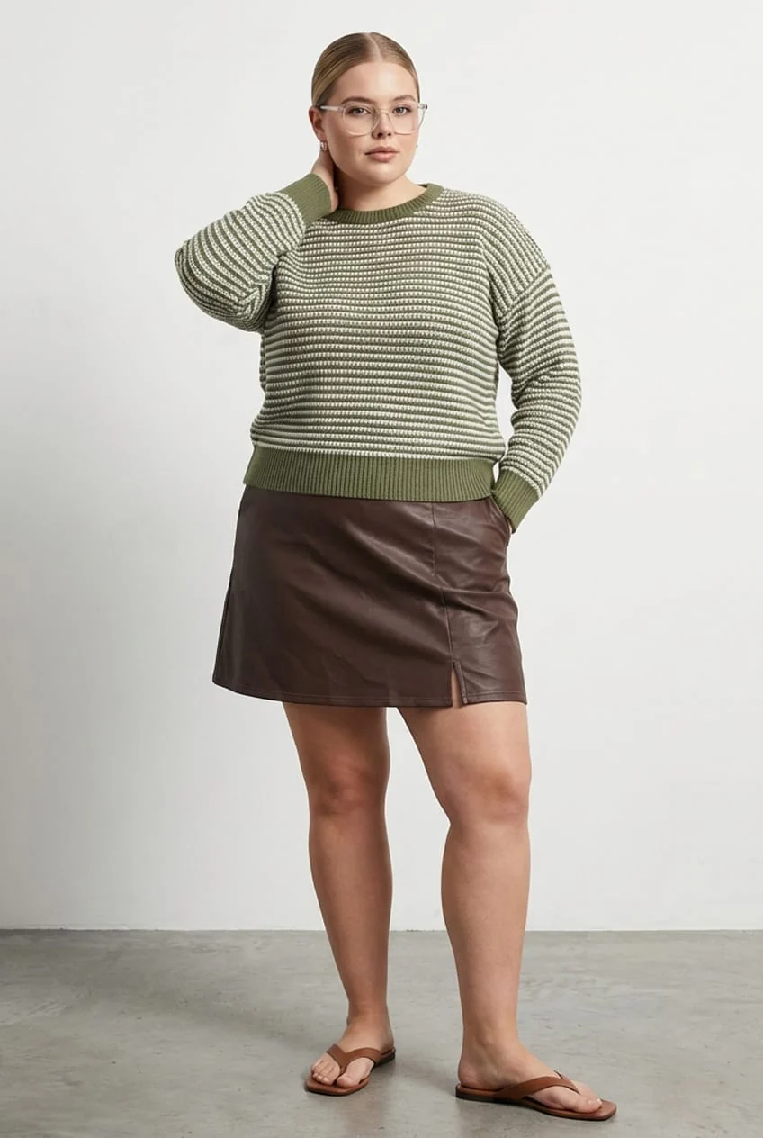 Green Stripe Stripe Knit Top Long Sleeve - Image 3