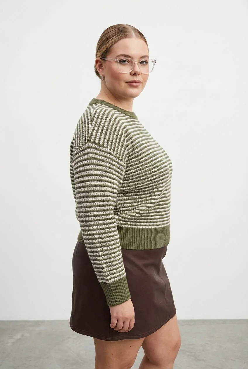 Green Stripe Stripe Knit Top Long Sleeve - Image 4