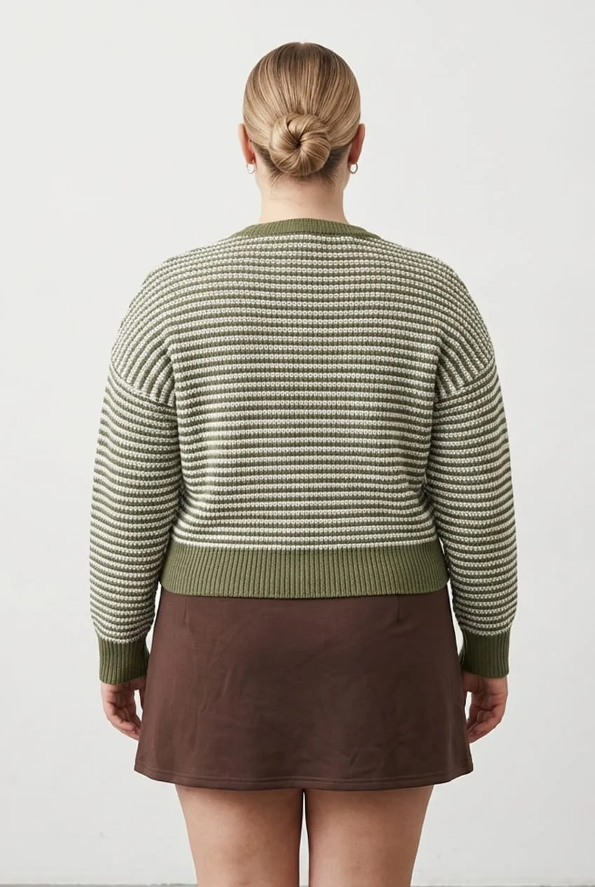 Green Stripe Stripe Knit Top Long Sleeve - Image 5