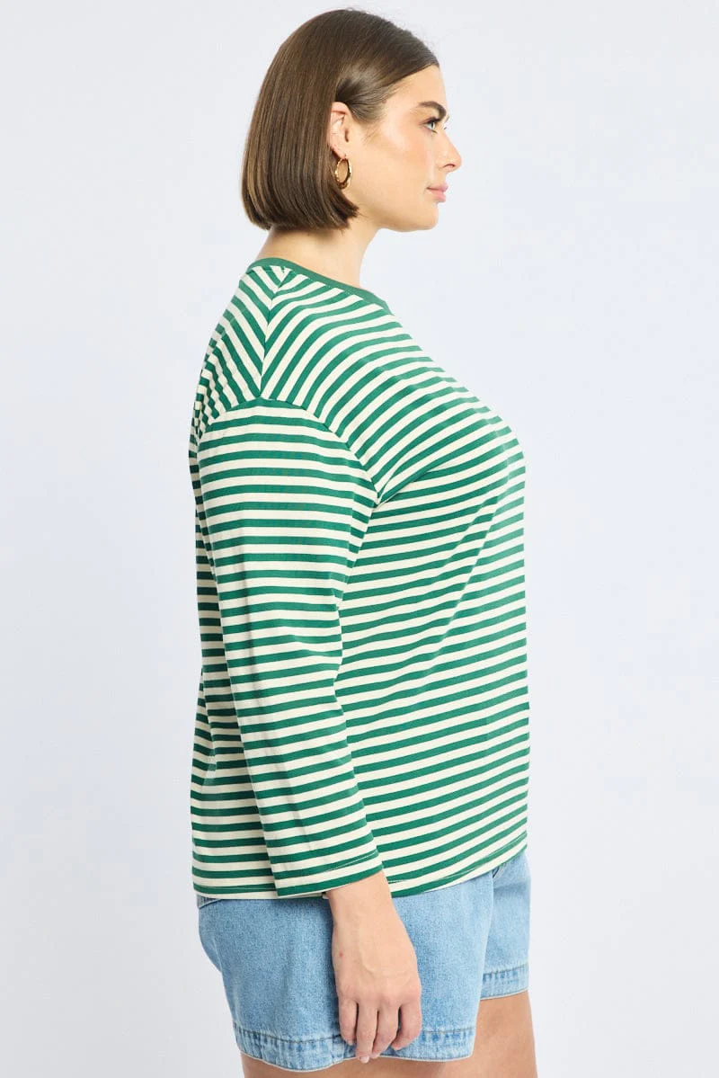 Green Stripe Stripe Top Long Sleeve - Image 3