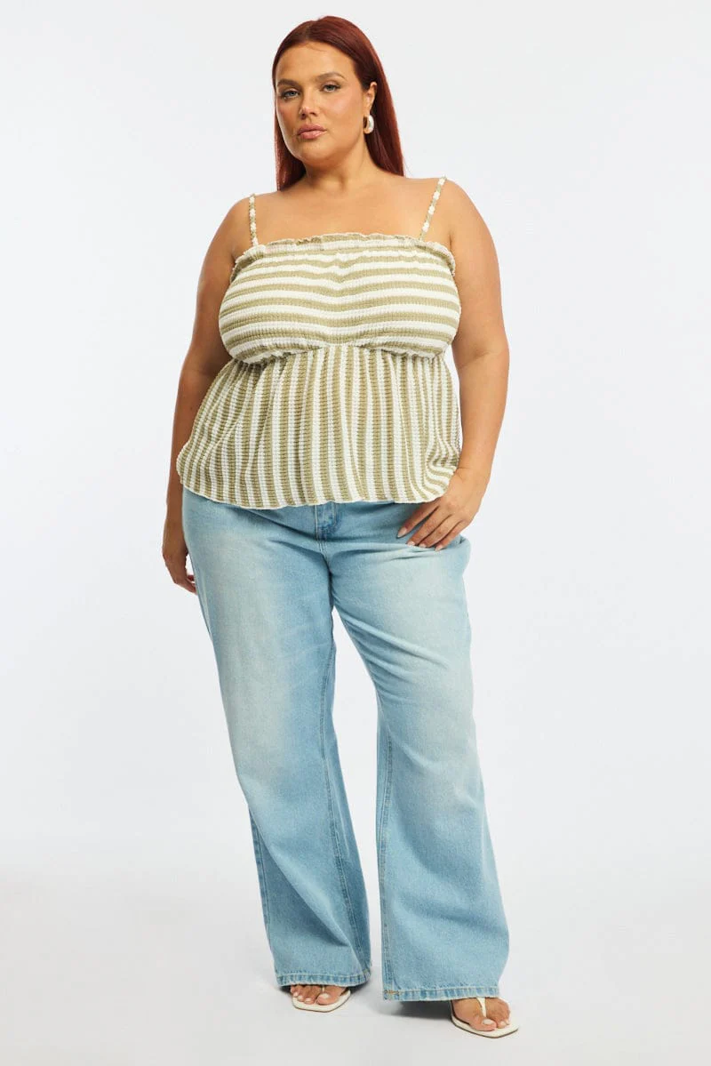 Green Striped Cami Top Tie Back - Image 2