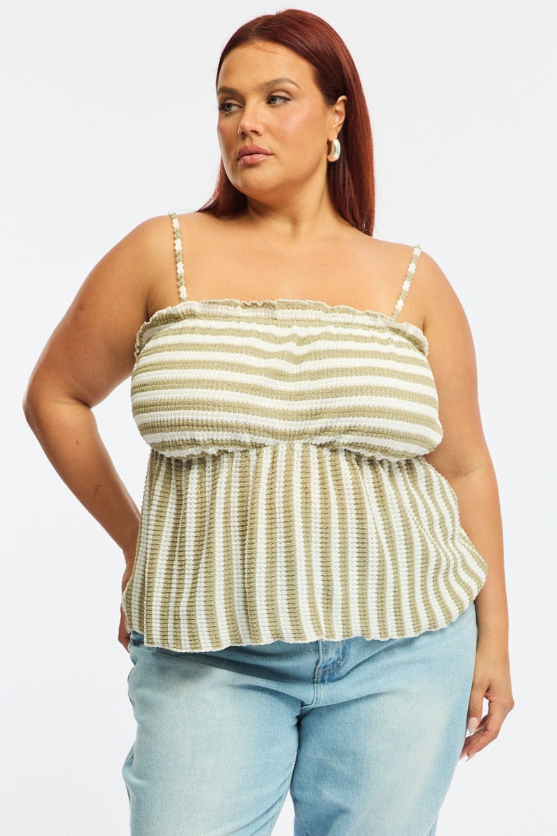 Green Striped Cami Top Tie Back - Image 3