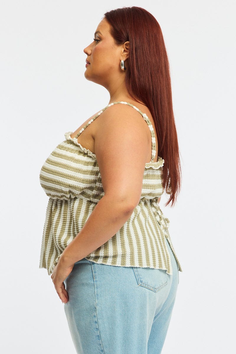 Green Striped Cami Top Tie Back - Image 4