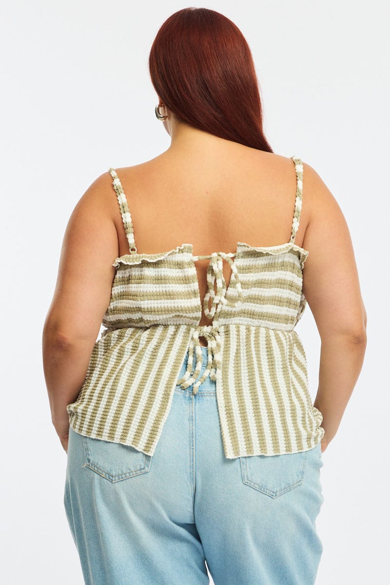 Green Striped Cami Top Tie Back - Image 5