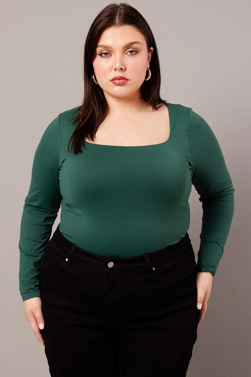 Green Supersoft Top Long Sleeve Scoop Neck Longline - Image 2