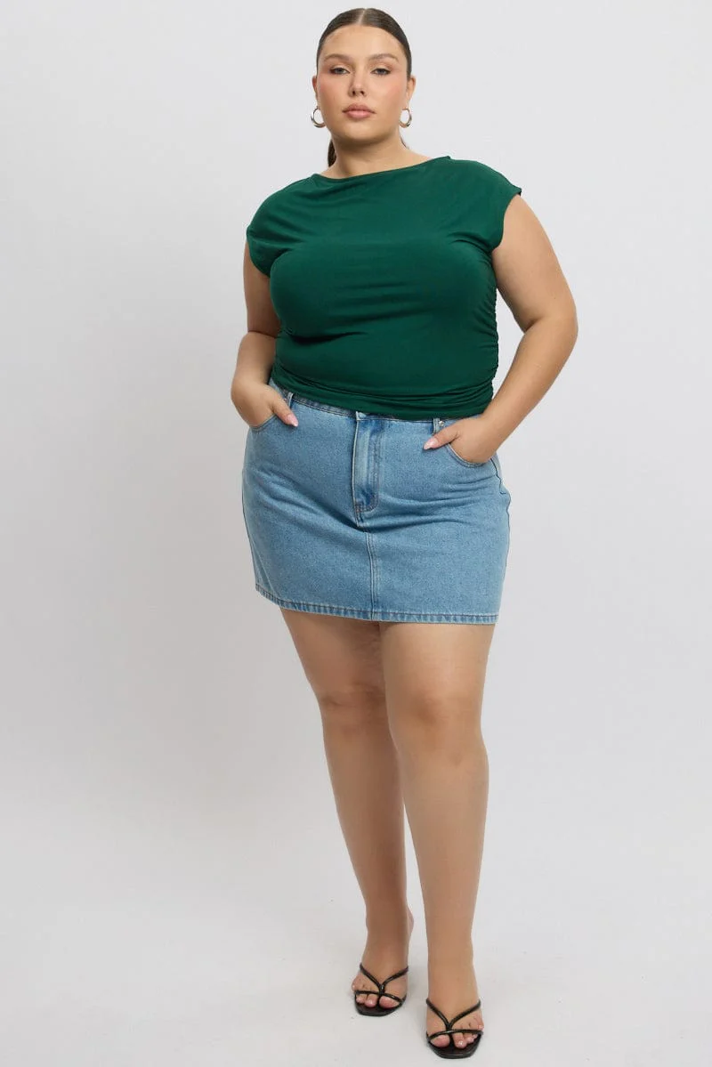 Green T-Shirt Crew Neck Ruched Modal - Image 2
