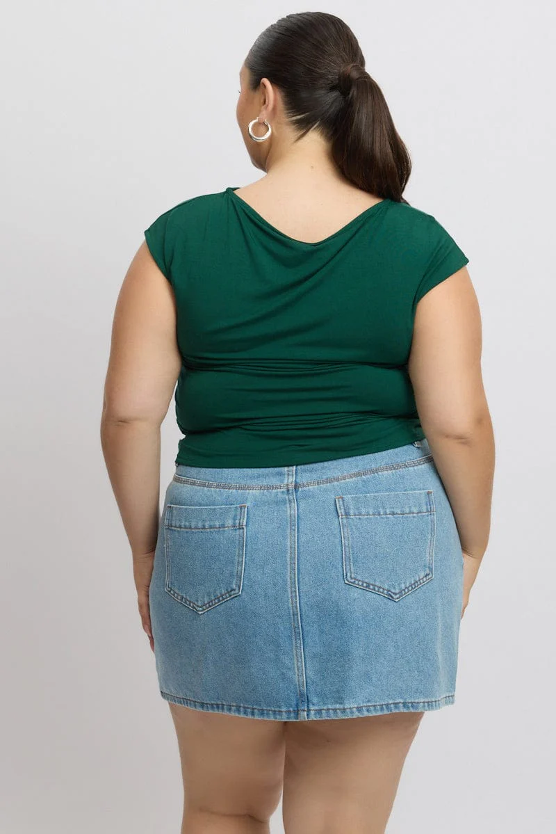 Green T-Shirt Crew Neck Ruched Modal - Image 5