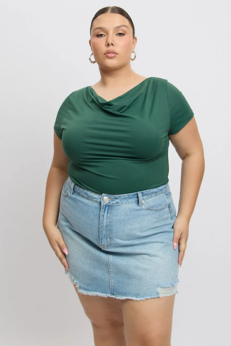 Green T-Shirt Short Sleeve Cowl Neck - Image 3