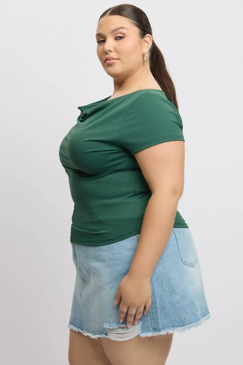 Green T-Shirt Short Sleeve Cowl Neck - Image 4