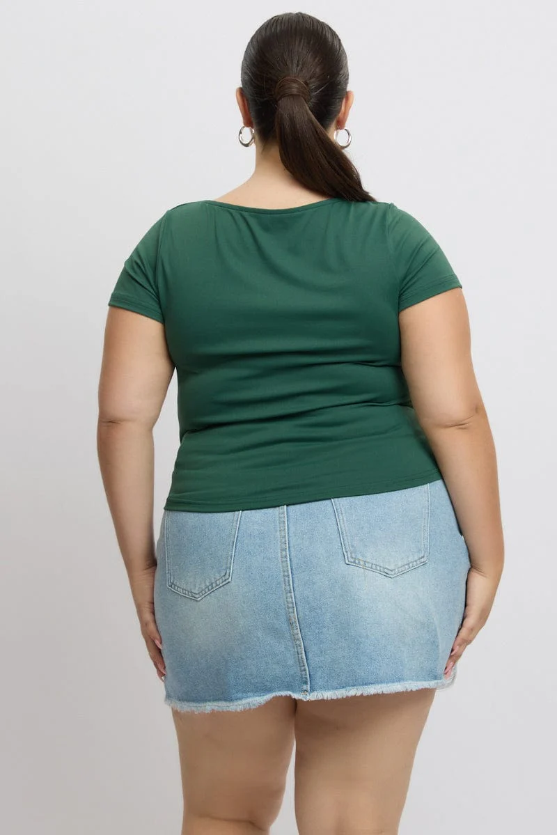 Green T-Shirt Short Sleeve Cowl Neck - Image 5