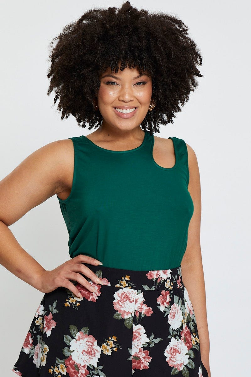 Green Tank Top Asymmetrical Cut Out Strap Jersey - Image 3