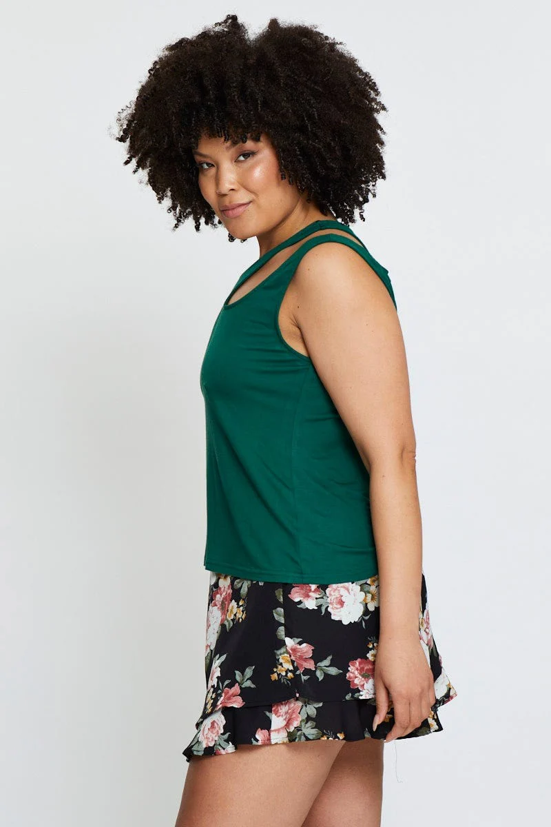 Green Tank Top Asymmetrical Cut Out Strap Jersey - Image 4