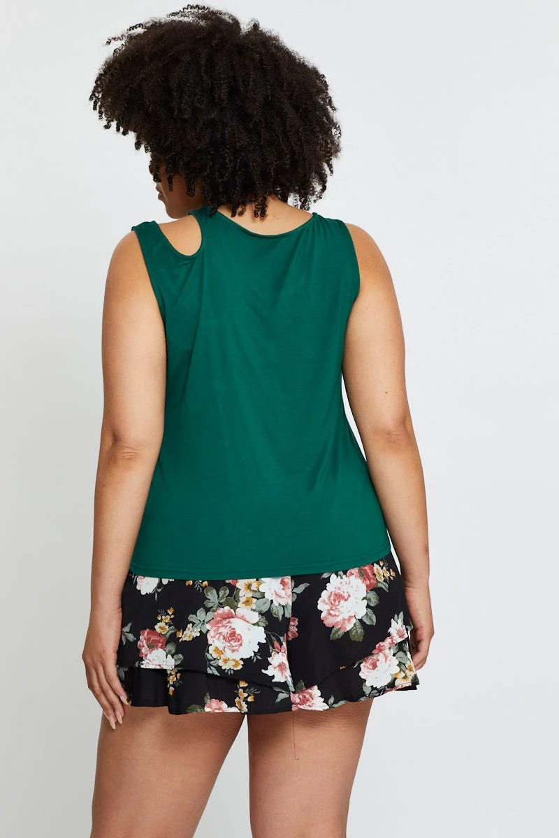 Green Tank Top Asymmetrical Cut Out Strap Jersey - Image 5