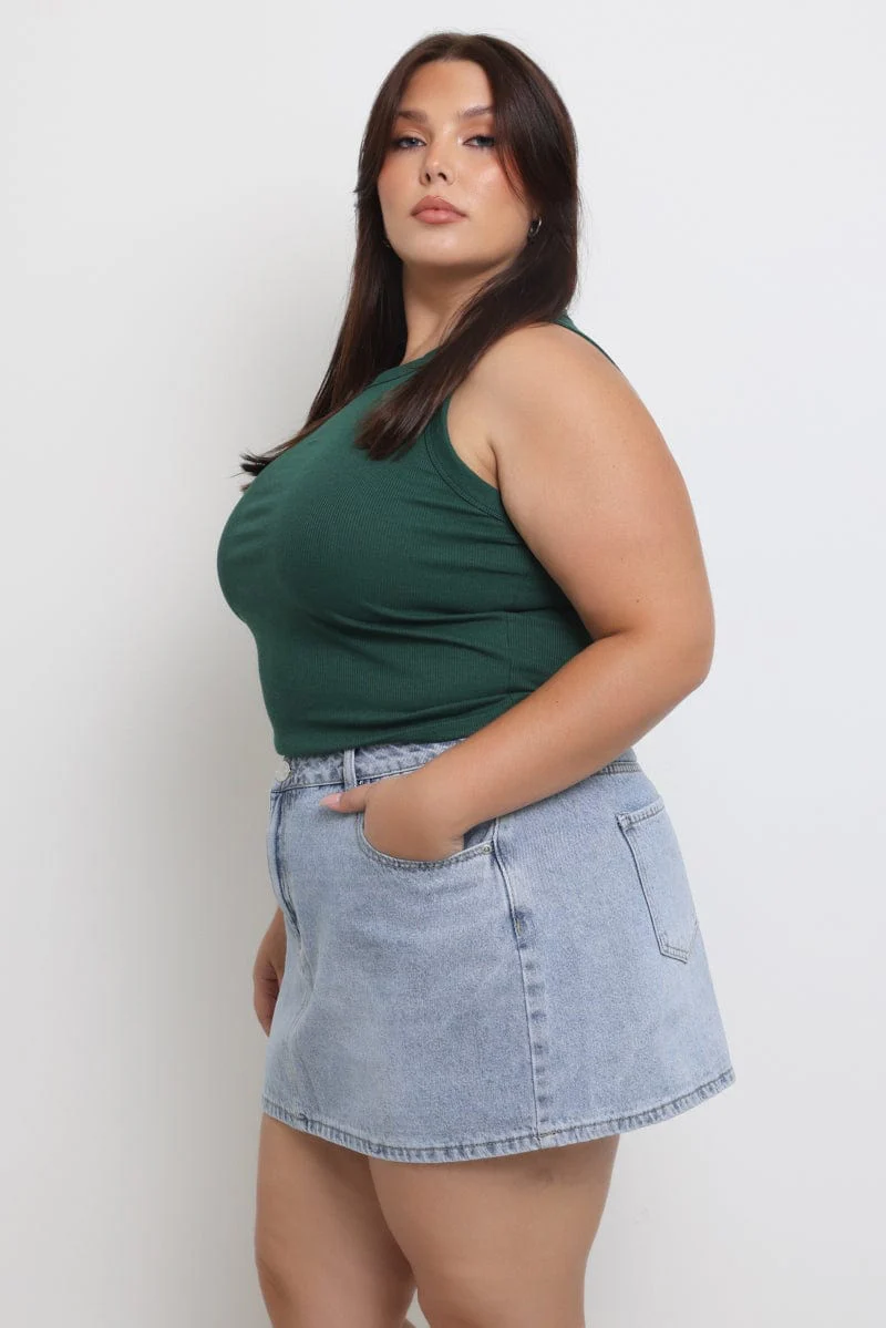 Green Tank Top Crew Neck Rib - Image 3