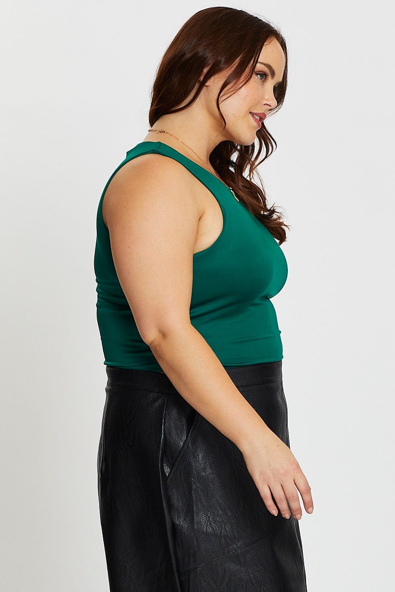 Green Tank Top Crew Neck Sleeveless Cotton Crop - Image 4