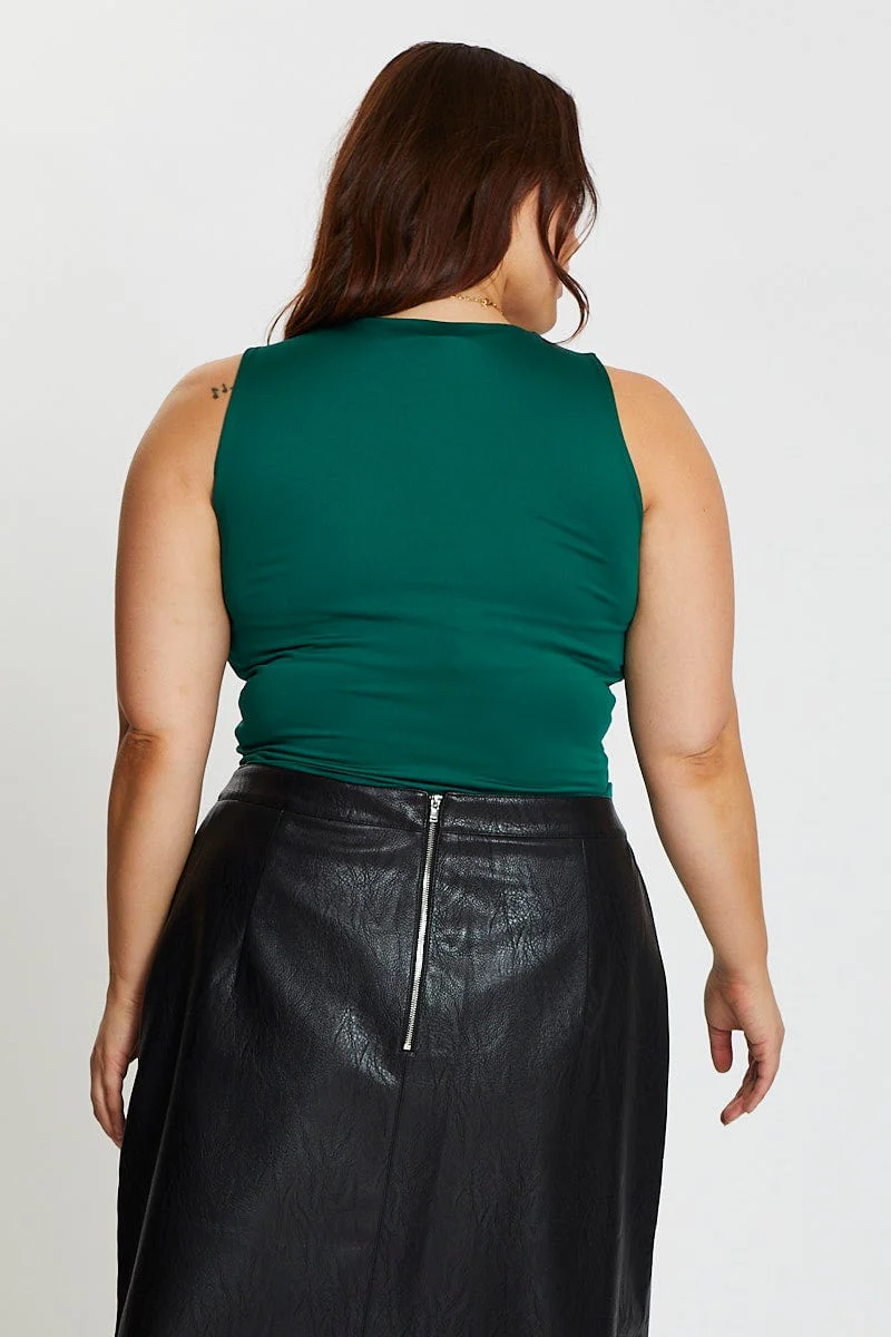 Green Tank Top Crew Neck Sleeveless Cotton Crop - Image 5