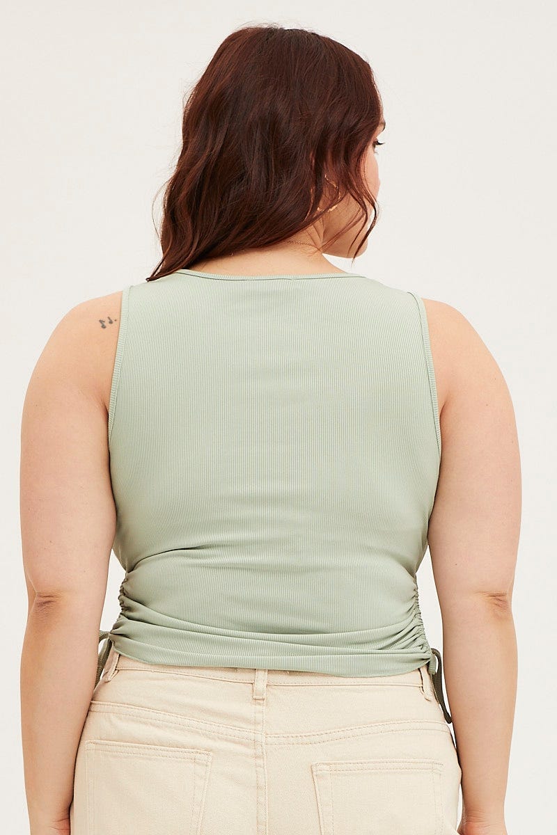 Green Tank Top Crew Neck Sleeveless Tie Side - Image 5