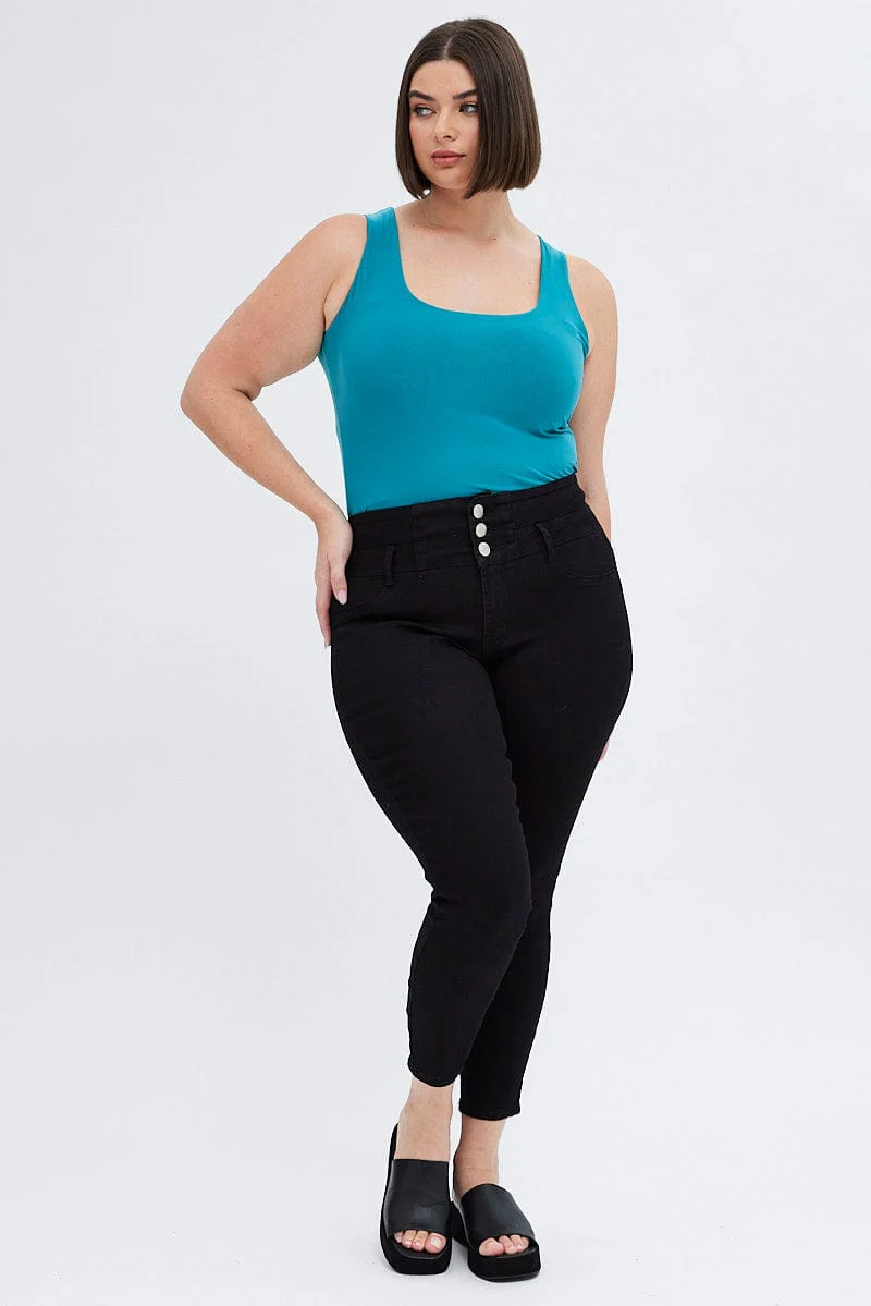 Green Tank Top Double Layer Square Neck - Image 2