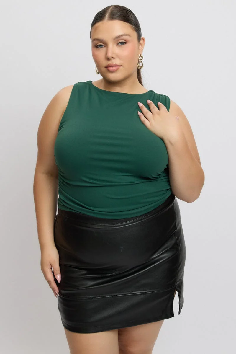 Green Tank Top Side Ruched Supersoft