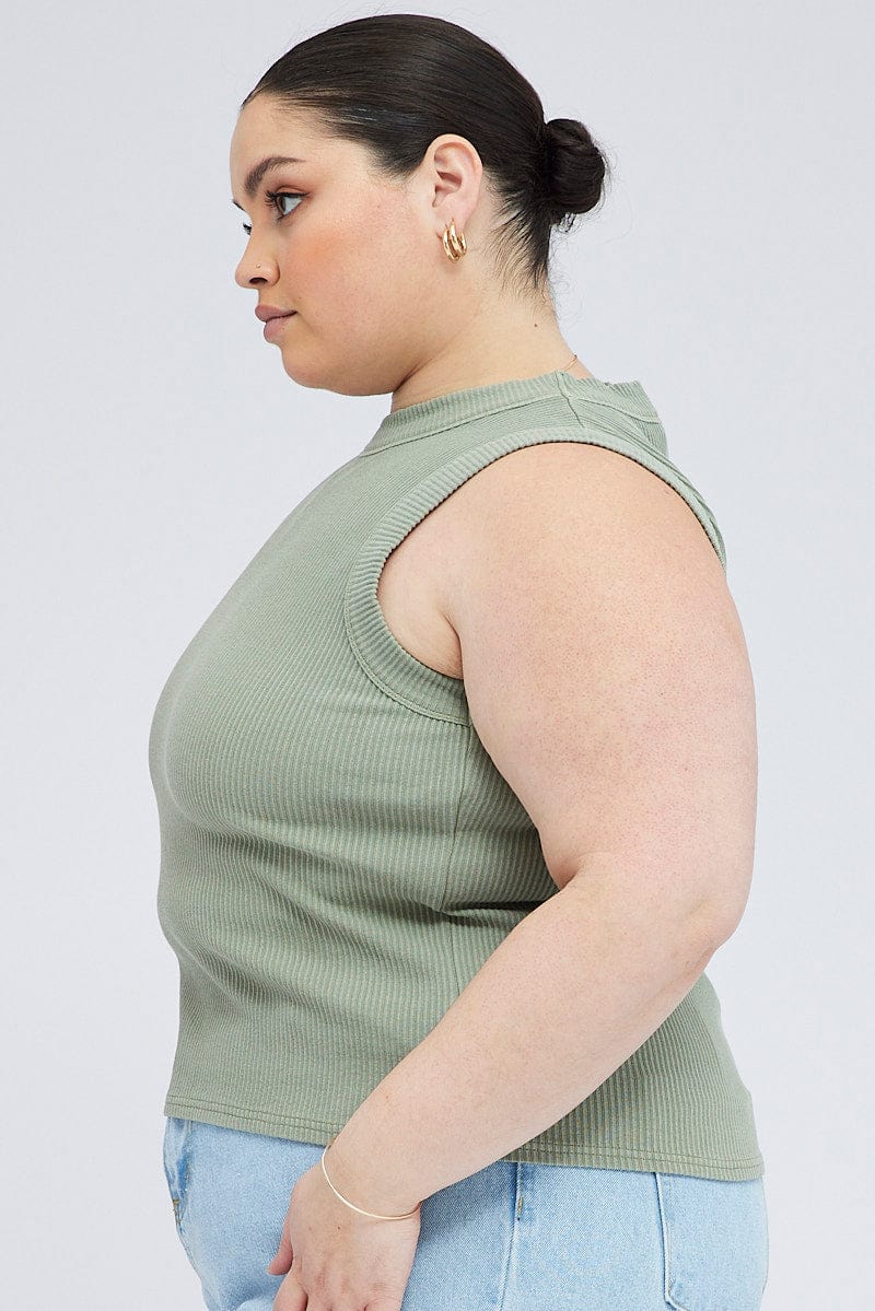 Green Tank Top Sleeveless Crew Neck - Image 4