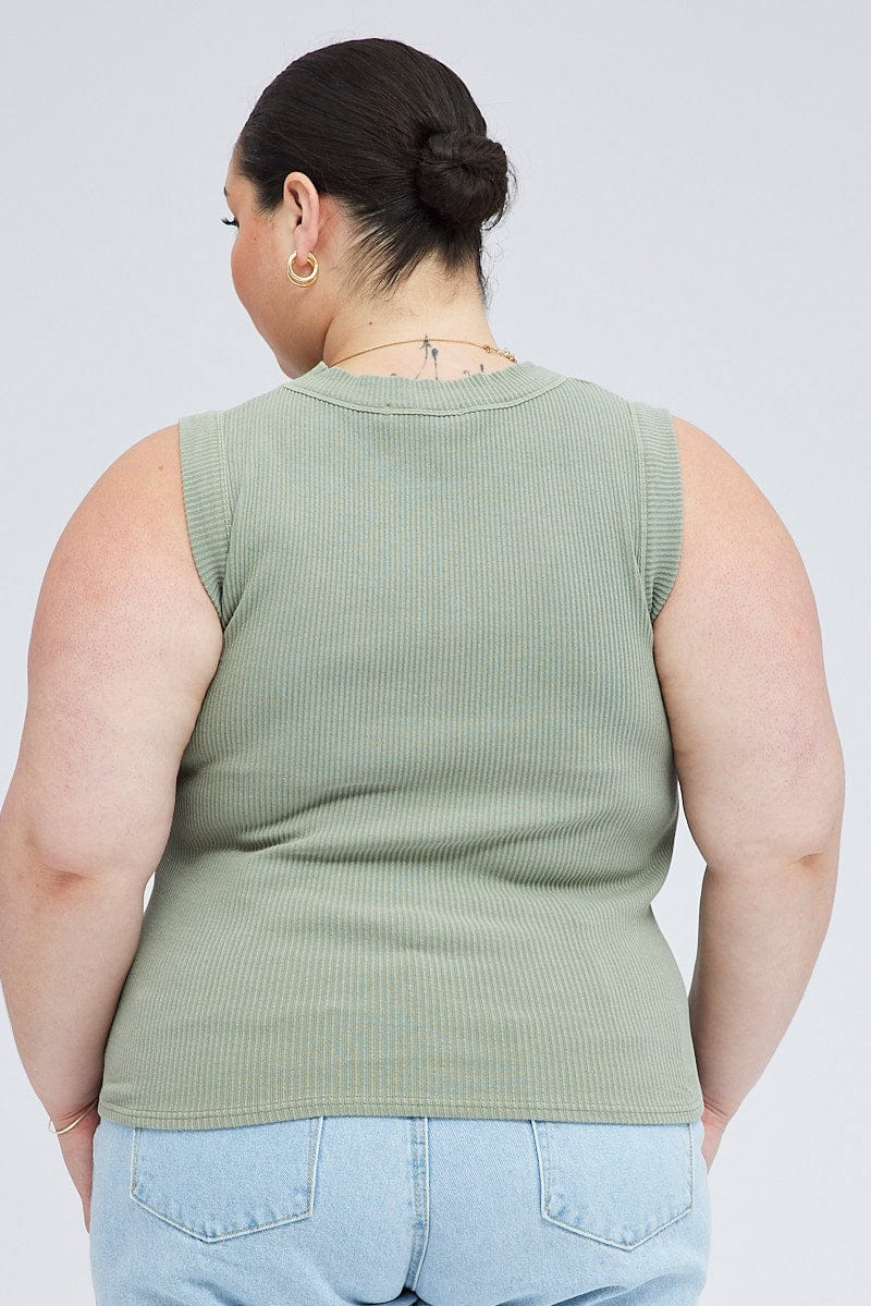 Green Tank Top Sleeveless Crew Neck - Image 5
