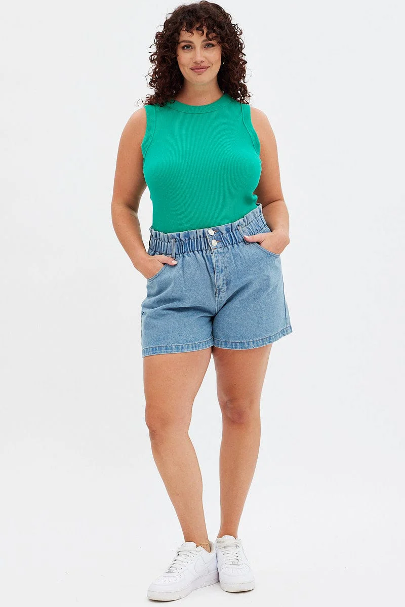 Green Tank Top Sleeveless Crew Neck - Image 2