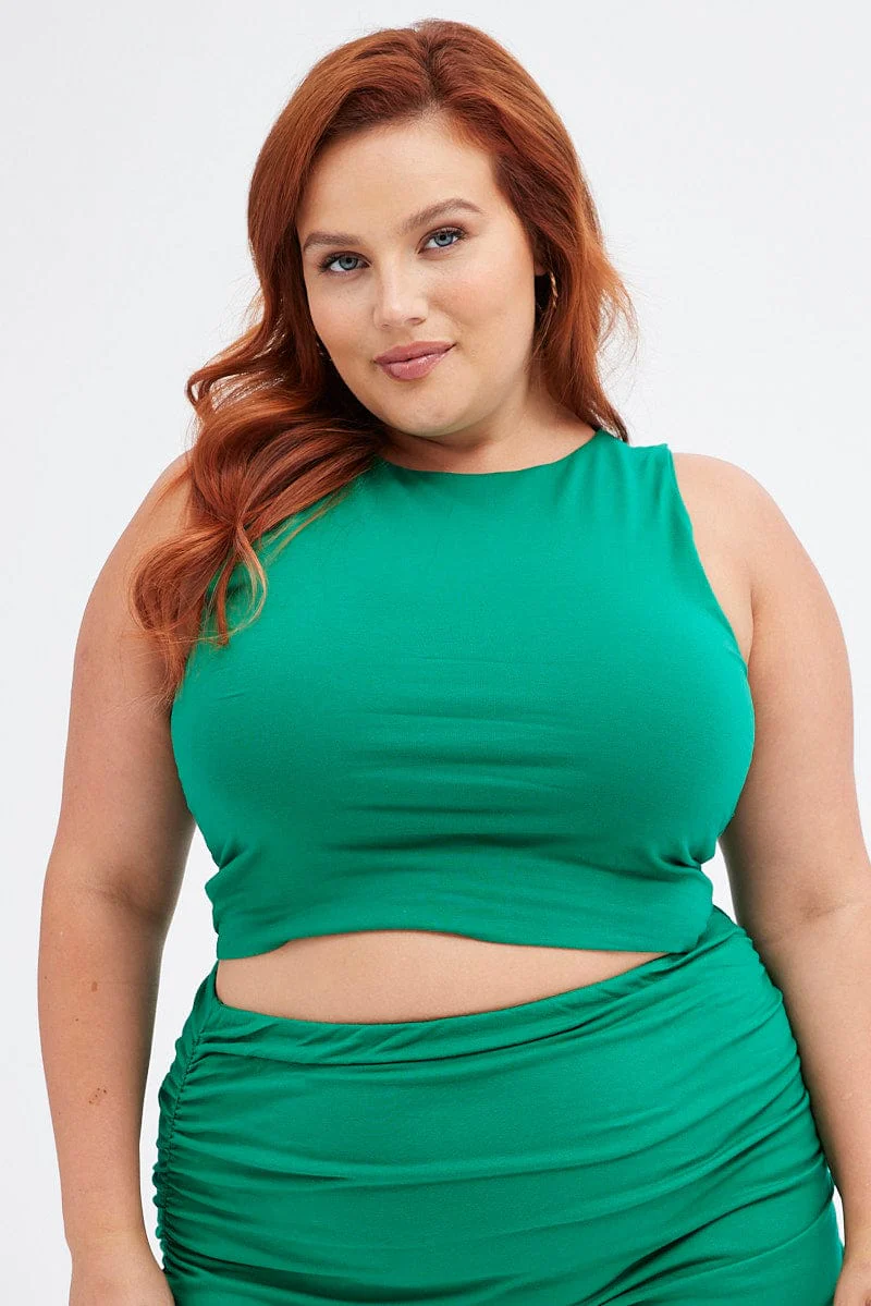 Green Tank Top Sleeveless Double Layer Jersey - Image 3
