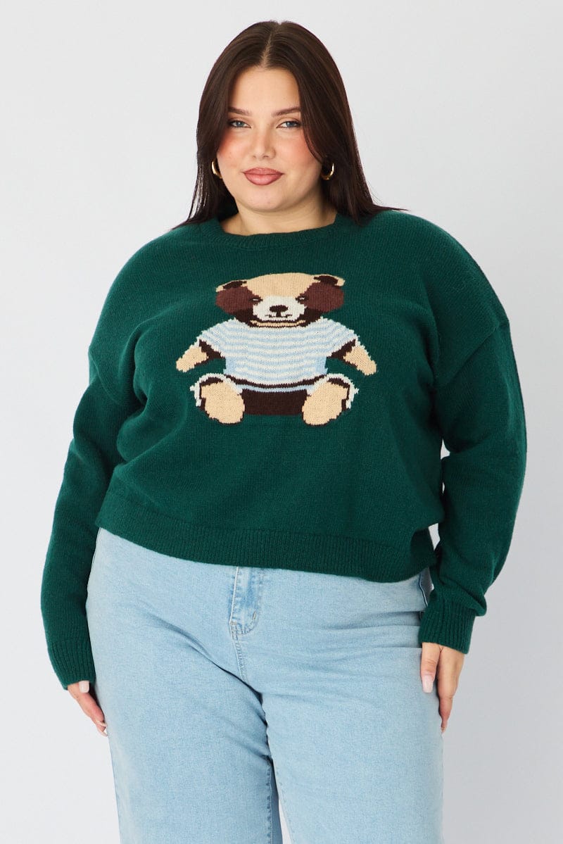 Green Teddy Bear Knit Top Long Sleeve - Image 3