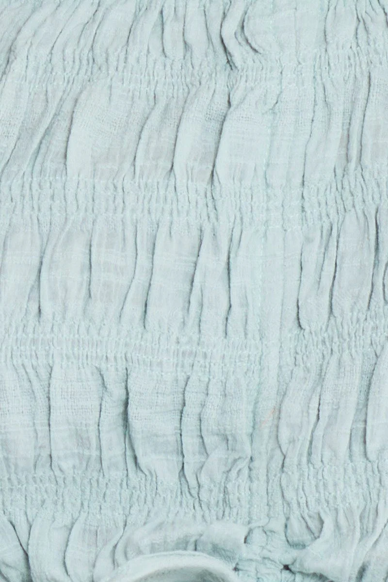 Green Textured Cotton Ruched Crop Top - Image 6